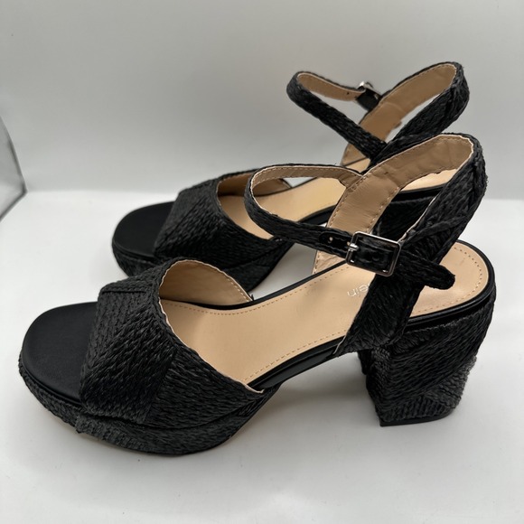 NEW Calvin Klein Lessia Ankle Strap Block Platform Heel Raffia Woven Sz 7 1/2 - Picture 3 of 10